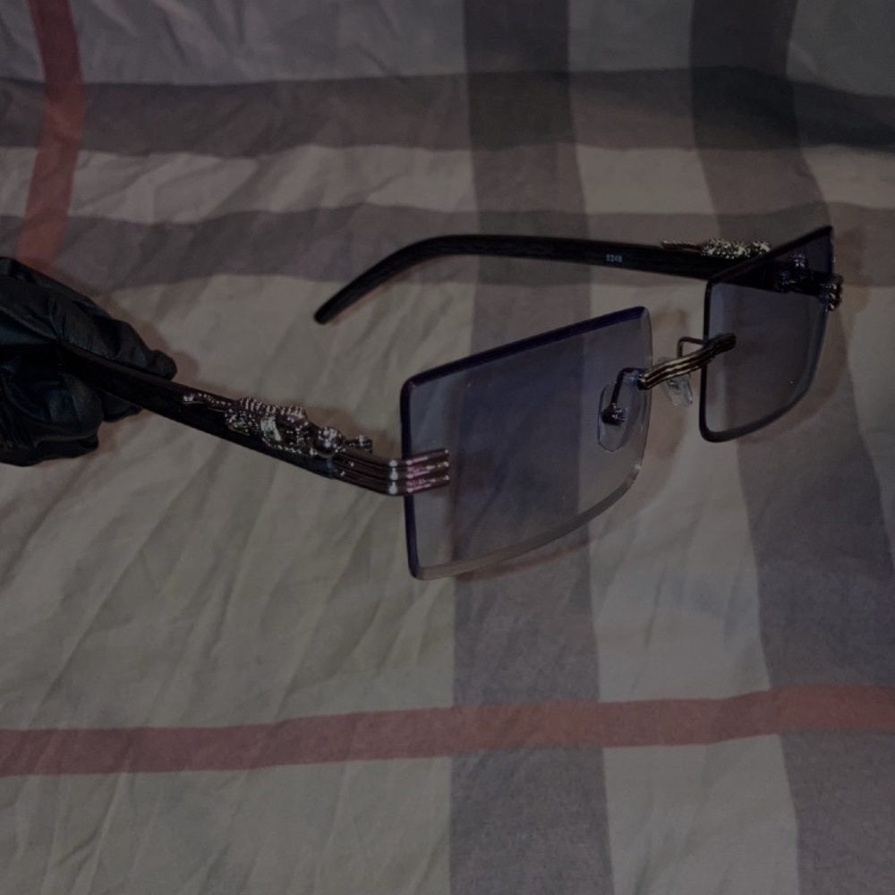 Silver / Black blue tint squared designer luxury glasses BRAND NEW unisex